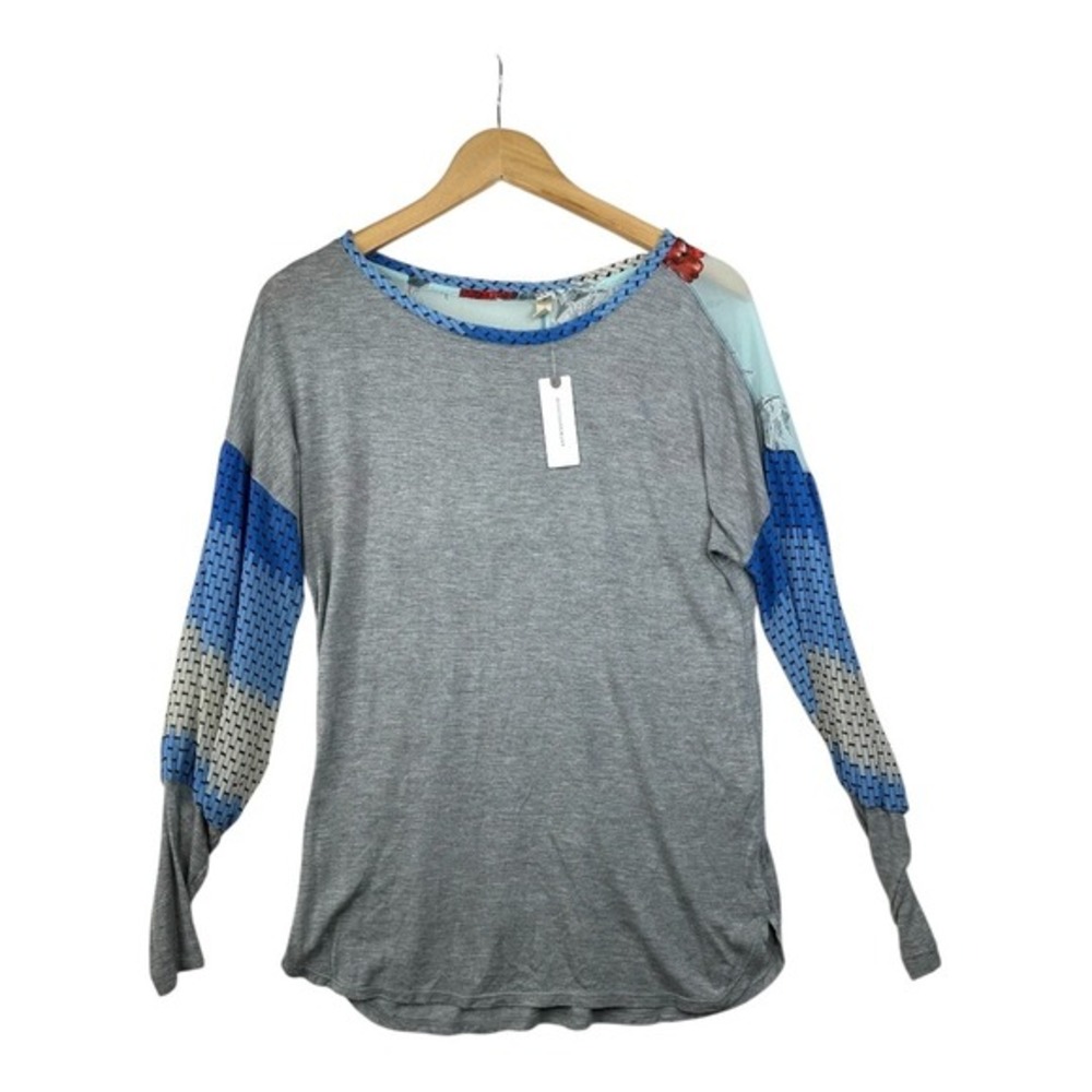 New Anthropologie Tiny Scoop Neck Mix Print Long Sleeve Blouse size Small Multi